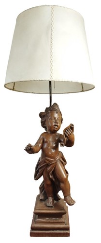 Lampe chérubin antique - lampe, noyer