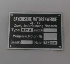 Plaque signalétique plaque BMW R75 side-car 286/1 Wehrmacht WW2 s64 moto vélo