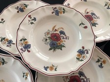 6 anciennes assiettes creuses Sarreguemines Agreste – faïence crème décor Floral