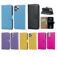 Étui portefeuille pour iPhone 15 14 13 12 Mini, en Cuir, Jaune Noir Violet Coque