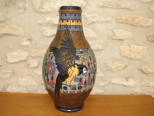 Vase AMPHORA XXL signé, décor émaillé au PERROQUET, hauteur 45 cm, parfait état
