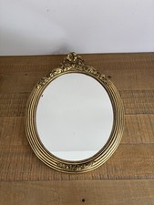 Miroir Oval Doré Avec Nœud - Style Rocaille Louis XVI - Vintage - 36,5x27,5 cm