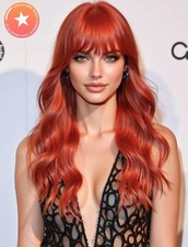 Perruque Rousse Wig Synthétique Orange Foncé Longue Ondulé Kit Complet Pro