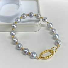 Bracelet baroque en argent Akoya japonais de 7,6 à 8,0 mm en argent sterling,...