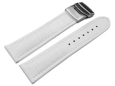 Bracelet montre boucle déployante veau grain croco blanc 18mm 20mm 22mm 24mm 26m