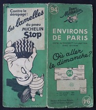Carte MICHELIN 94 ENVIRONS DE PARIS 1947 Guide Bibendum pneu tyre map
