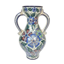 VASE JARRE EN CERAMIQUE DECOR PERVENCHES SIGNE ALPHO