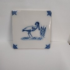Ancien Carreau Carrelage Faience De Delft 13cm Décor Oiseau Tiles Azulejos 