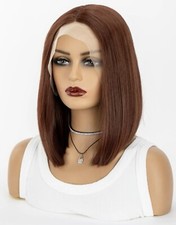 Perruque Synthétique Marron Châtain Indétectable Coupe Courte Femme Dentelle Wig