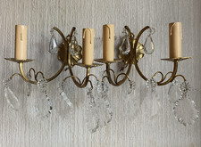 Paire appliques en bronze doré et laiton pampilles de cristal - Etat de marche