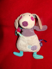 Doudou Peluche MOULIN ROTY LES JOLIS PAS BEAUX Chien Beige Vert  Bordeaux