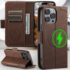 Étui portefeuille en cuir pour iPhone porte-cartes à rabat, magnétique MagSafe