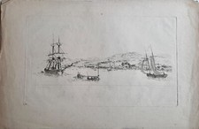 Arrivée d'un brigantin au port Eau-forte par anonyme 18ème