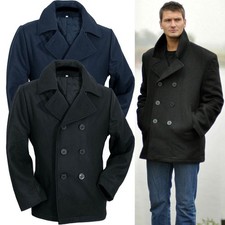 Américaine Bleu Marine Pea Coat XS-5XL Manteau Laine D'Hiver Court Caban Colani