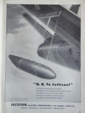 5/1954 PUB PASTUSHIN AVIATION JETTISONABLE FUEL TANK BIDON RESERVOIR ORIGINAL AD