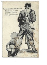 MILITAIRE  GUERRE 1914 ILLUSTRATION SATIRIQUE NOUVELLE AFFECTATION CASQUE POINTU
