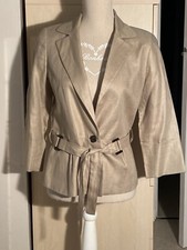 ELEGANTE VESTE 123 T36 LIN BEIGE MASTIC TISSU CHEVRONS CEINTURE OU NON