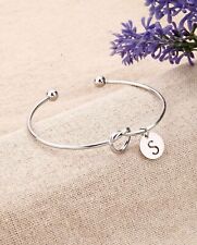 Bracelet Femme Lettre S Bijoux Argent Acier Inoxydable Jonc Argenté Gris Fin