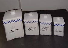  SÉRIE 4 POTS À ÉPICES EN FAÏENCE BLEUE À DAMIERS -STYLE LUSTUCRU - 16 CM/11 CM