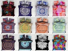 Mandala Imprimé Set Housse de Couette Coton Indien Réversible Reine Couvre Lit