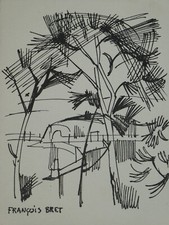 François Bret, peintre français - Belle carte de vœux autographe signée - 1960