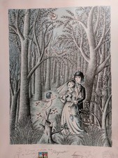 RAYMOND PEYNET LITHOGRAPHIE " Les jeunes Mariés " La Saint Valentin 1985 signé