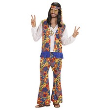 - Costume Hippie Man, chemise avec gilet, pantalon, foulard, chaîne avec méda...