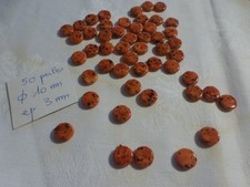 lot 50 PERLES anciennes en verre tchèque vintage diam 10 mm orange noir plate
