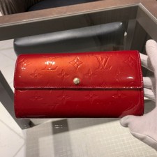 Authentique portefeuille long Louis Vuitton en cuir verni rouge rose TR1133
