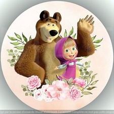 Masha et Michka. Décoration de gâteau comestible, Azyme,disque diamètre 20cm.