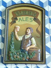 CADRE-BEER-ALES-COUNTRY CORNER BOIS SCULPTé PEINT-Design 80-pub-bar-déco-bière