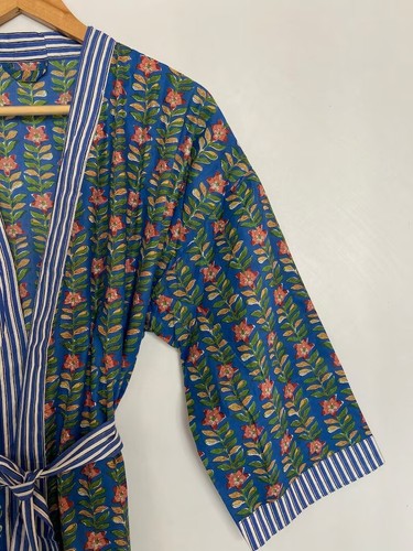 Kimono floral rayé bleu - floral,