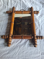 Joli Petit Miroir En Bois Tourné Imitation Bambou Barbier Ancien Vintage