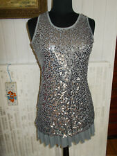 ROBE charleston sans manches MOLLY BRACKEN T. S 36-38 gris stretch à paillettes 