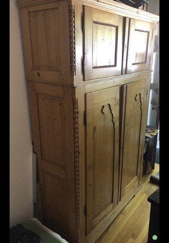 Antique blonde pine armoire - antique,