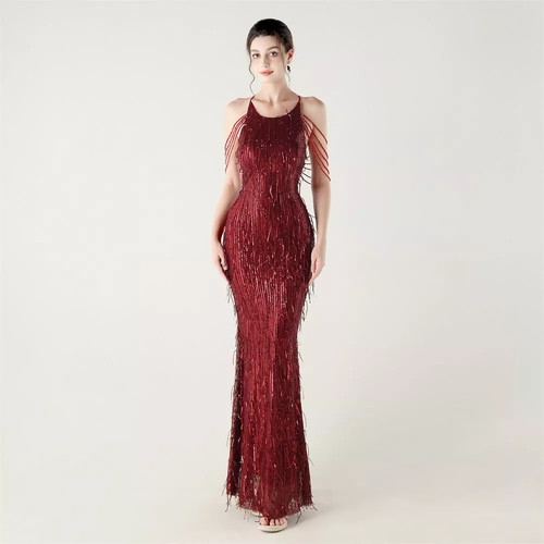 Robe longue rouge foncé - robe,