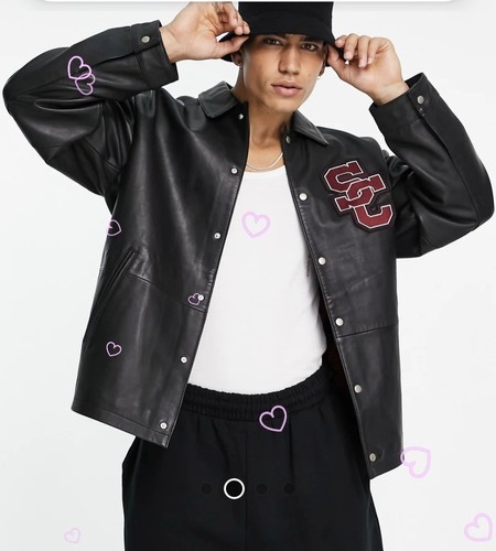Veste cuir varsity noire