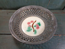 Ancienne CORBEILLE A PAIN (fruit) galerie ajourée vintage métal faience bistrot