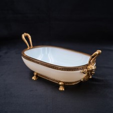 Antique White Opaline Glass French Centrepiece Bowl Bronze Ormolu Sirens Heads