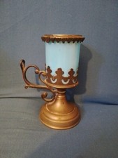 A POSER/LAMPE SANCTUAIRE/VEILLEUSE D'EGLISE D'AUTEL D'ICONE/H.13cm/VERRE BLEU