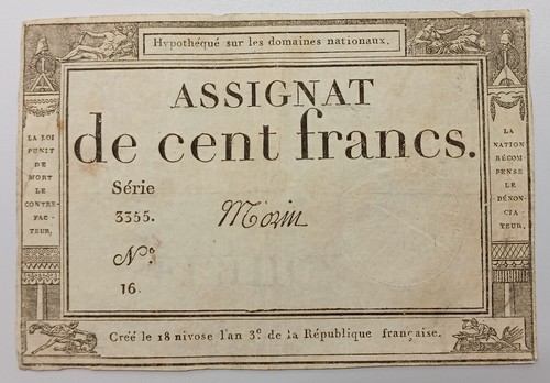 Billet assignat cent francs - de,