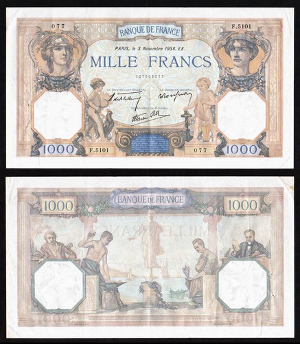 Billet france 1000 francs - france,