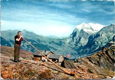 SUISSE - joueur de cor des Alpes et la vallee de Grindelwald CPSM 10*15