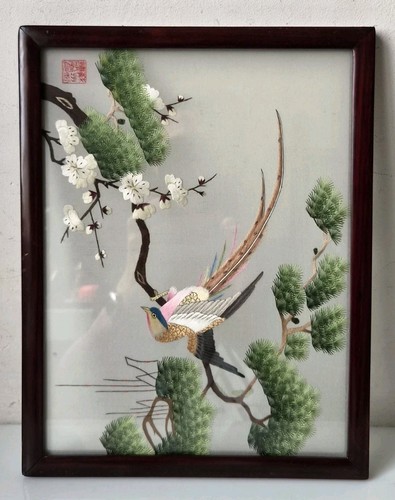 Tableau fil soie - fil, oiseau