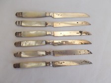 LOT 6 COUTEAUX ARGENT MANCHE NACRE POINCON MINERVE VIEILLARD ANTIQUE KNIFE