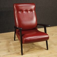 Fauteuil meuble vintage chaise en bois et faux cuir rouge salon design 900