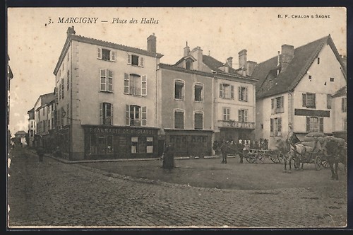 Cpa marcigny place des halles - marcigny,,
