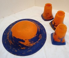 3 tulipes 1 vasque pâte de verre art déco lafite reims lustre lampe style muller