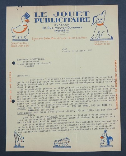 Facture 1937 jouet - facture, le