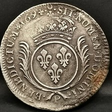 ECU AUX PALMES LOUIS XIV 1694 P DIJON ARGENT 917‰ Flan Réformé / 41mm 26.4g